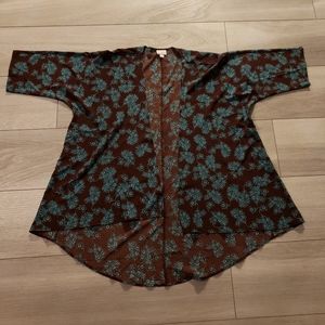 Silky Medium (10-18) LuLaRoe Lindsey Brown/Blue Kimono
